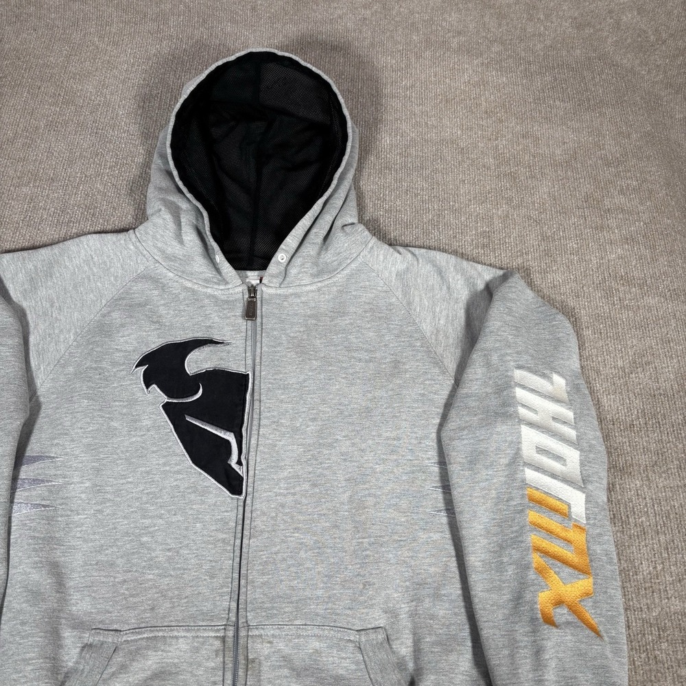 Vintage Thor MX Hoodie Sweatshirt Men L Full Zip Gray Embroidered Distressed Y2K